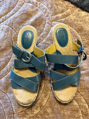 b.o.c. Teal Cross-Strap Slide Sandals with Buckle